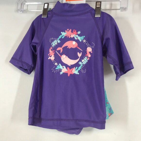 UV SKINS - GIRLS 2T - BLUE & PURPLE 3 PIECE UPF 50-+ SWIM SET SHADE SUN SHIRT - Picture 3 of 5